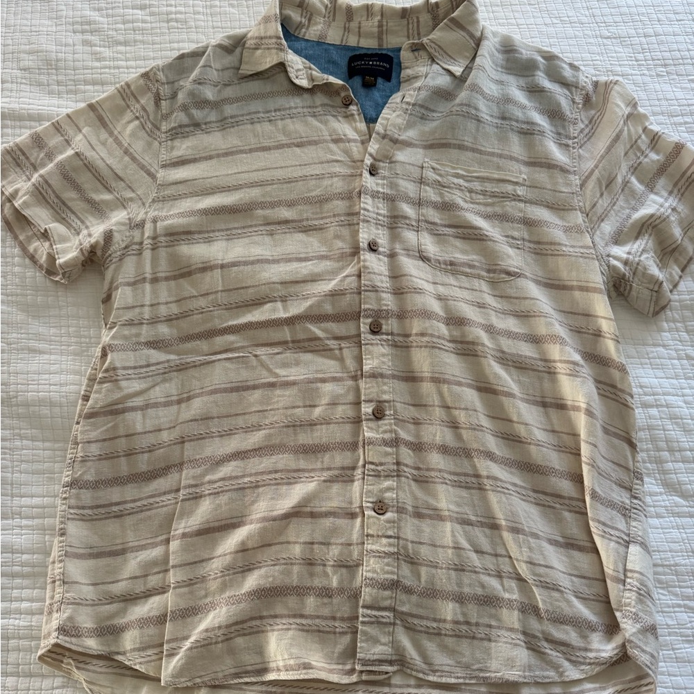 Lucky Brand Men's Casual Beige Striped Shirt - Size M